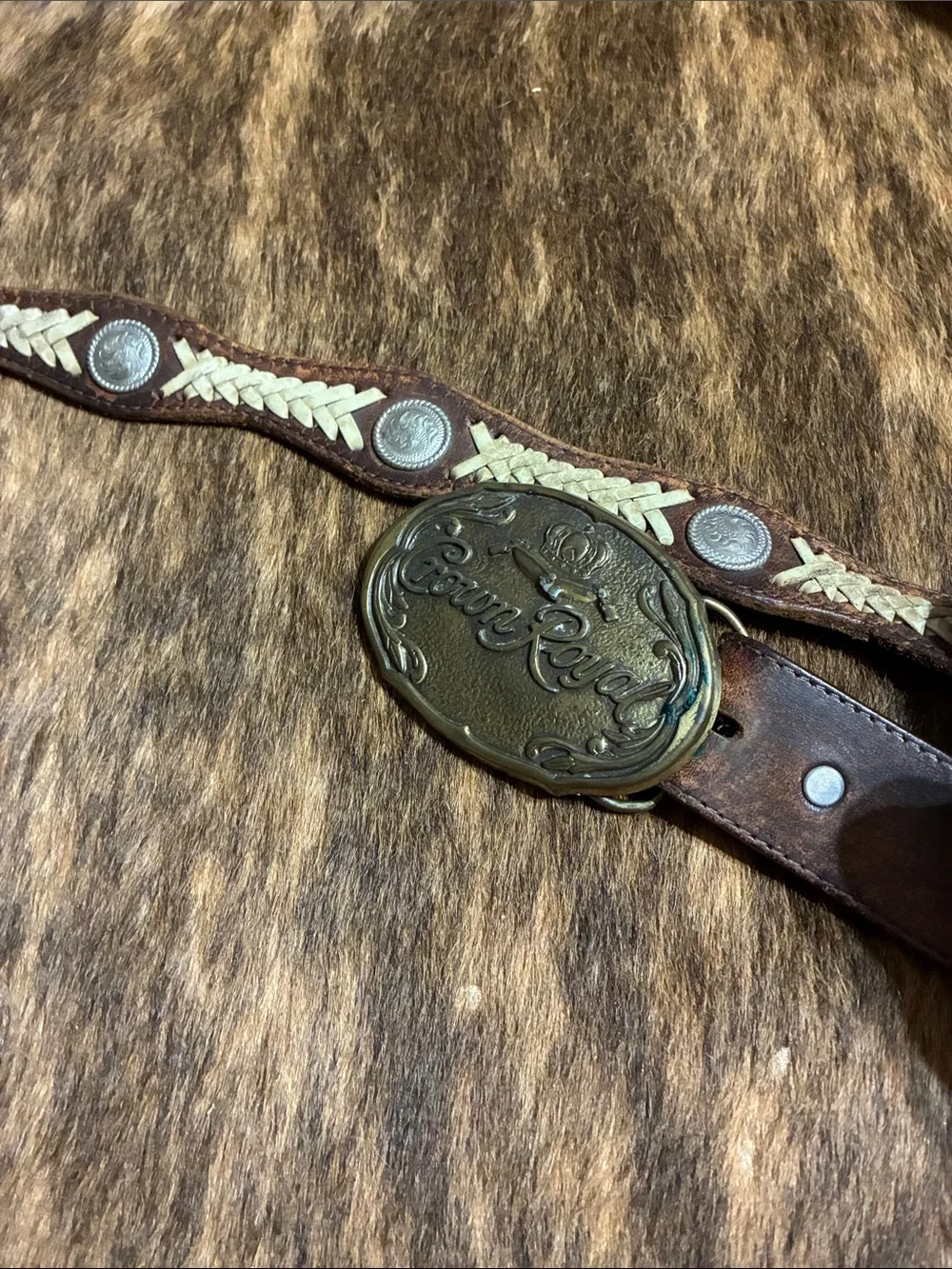 Crown Royal vintage Buckle with Circle Y concho belt in size 38